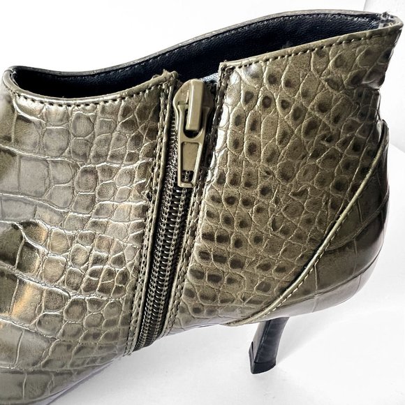 Zara Croc Print Embossed Heeled Olive Green Ankle Boot Booties, Sz EU 37 US 6.5 - Picture 12 of 15